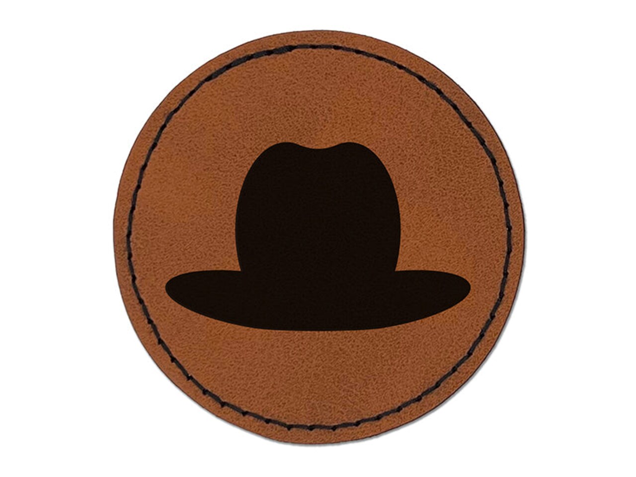 Cowboy Hat Solid Round Iron-On Engraved Faux Leather Patch Applique - 2.5"